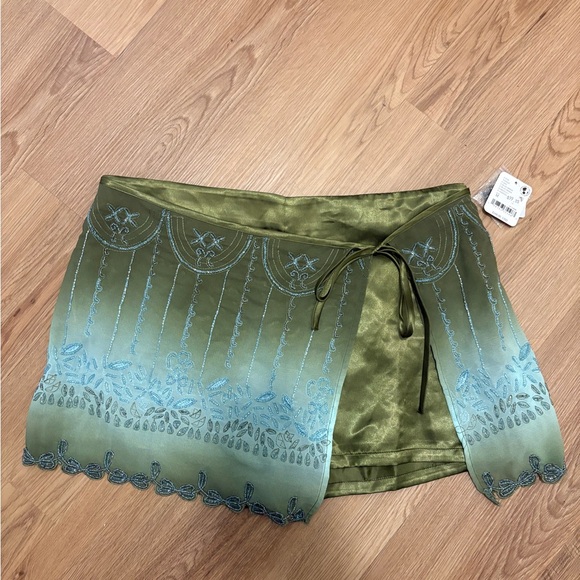 Free People Olive Green Embroidered Mini Wrap Skirt - Picture 4 of 6
